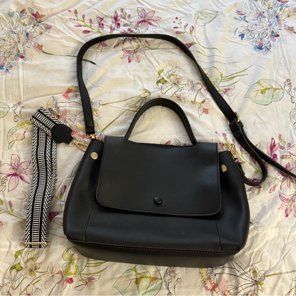 Black Vegan Leather Tote Shoulder Bag